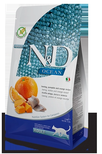 N&D Ocean Tahılsız Ringa Balıklı Balkabaklı ve Portakallı 5 kg Yetişkin Kedi Maması